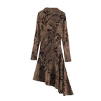 Asymmetric Flocked Half-Turtleneck Dress