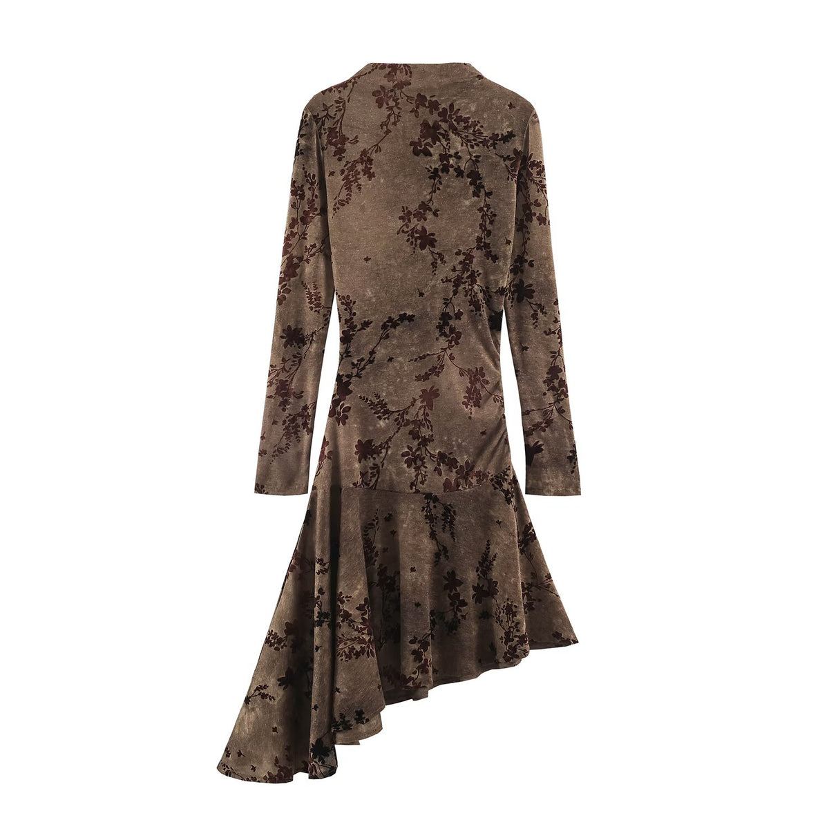 Asymmetric Flocked Half-Turtleneck Dress