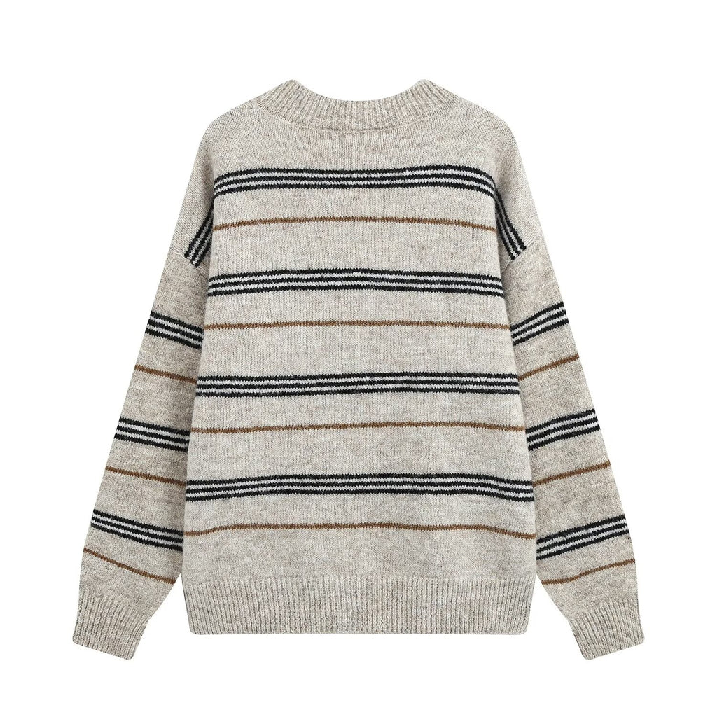 Striped V-Neck Knit Sweater