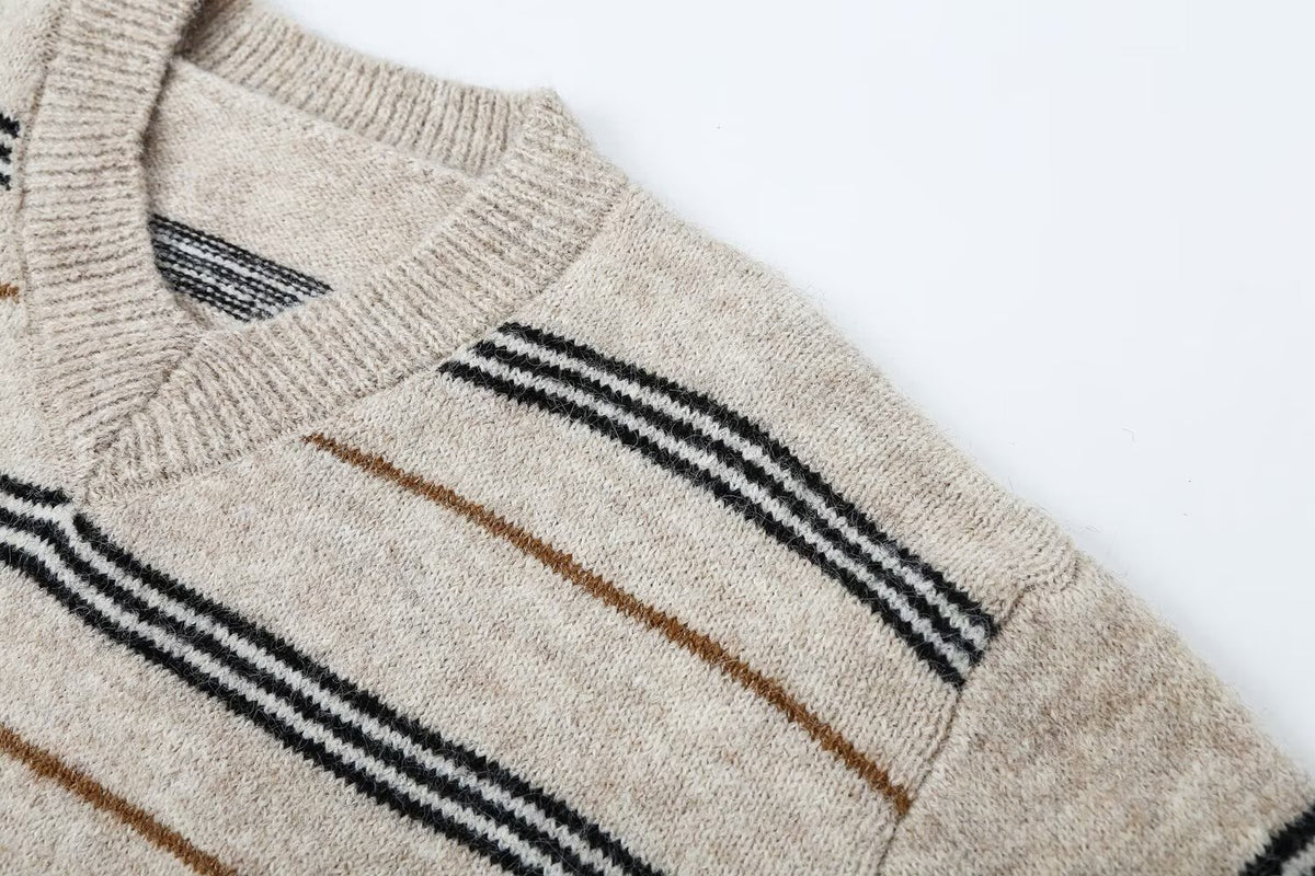 Striped V-Neck Knit Sweater