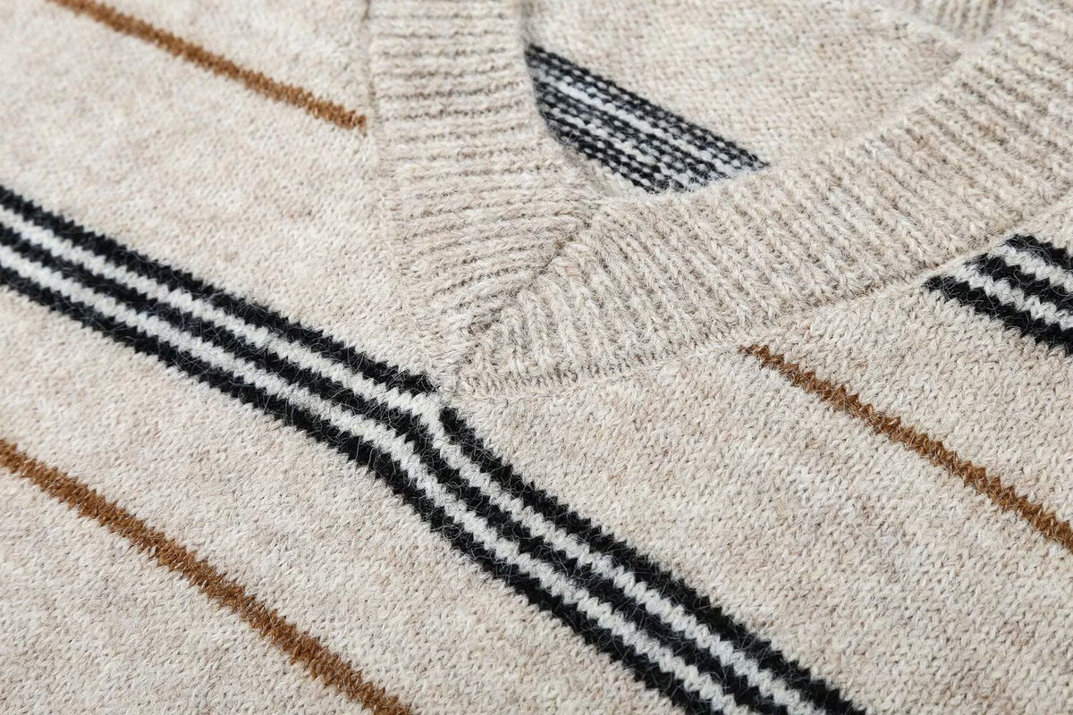 Striped V-Neck Knit Sweater