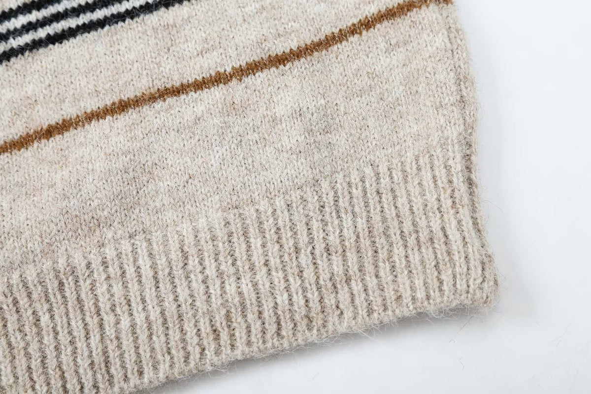 Striped V-Neck Knit Sweater