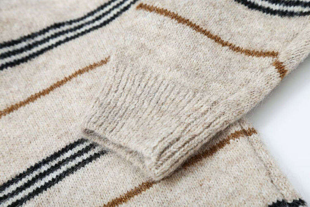 Striped V-Neck Knit Sweater