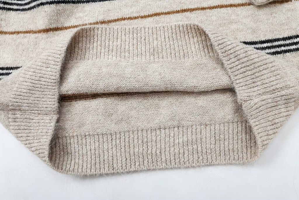 Striped V-Neck Knit Sweater