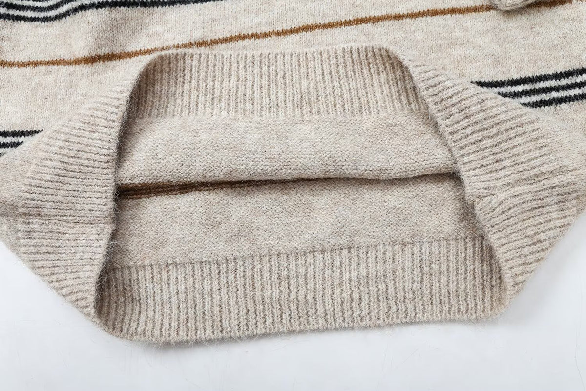 Striped V-Neck Knit Sweater