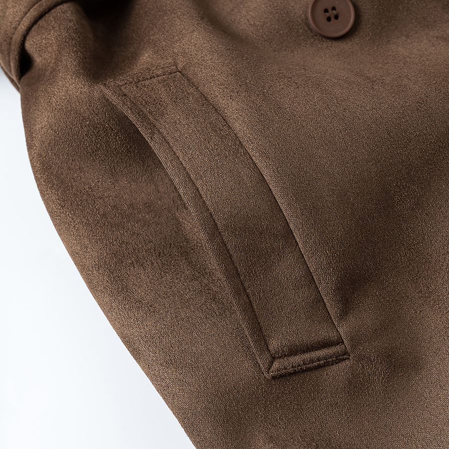 Suede Long Collared Trench Coat