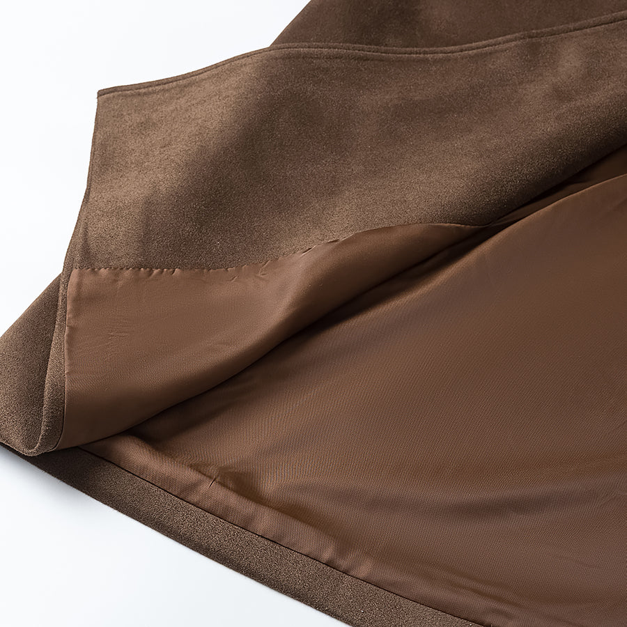 Suede Long Collared Trench Coat