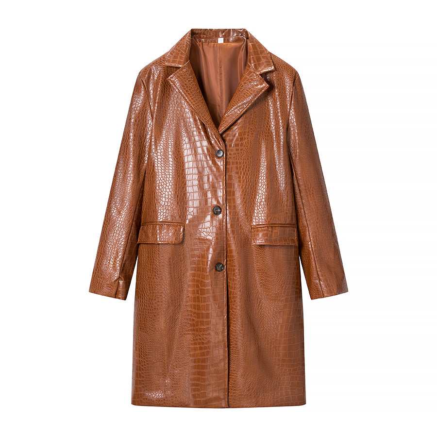 Retro Mid-Length Leather Coat