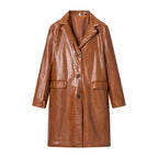 Retro Mid-Length Leather Coat