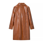 Retro Mid-Length Leather Coat