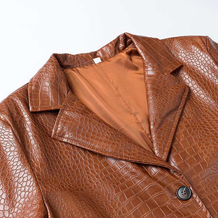 Retro Mid-Length Leather Coat