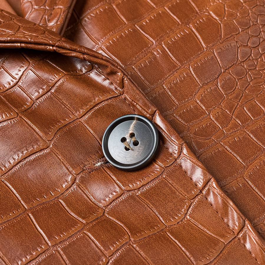 Retro Mid-Length Leather Coat