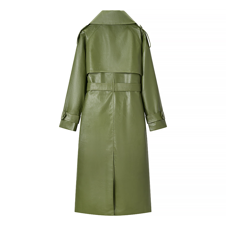 Wide-Belt Leather Trench Coat