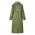 Wide-Belt Leather Trench Coat