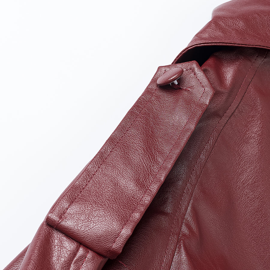 Wide-Belt Leather Trench Coat
