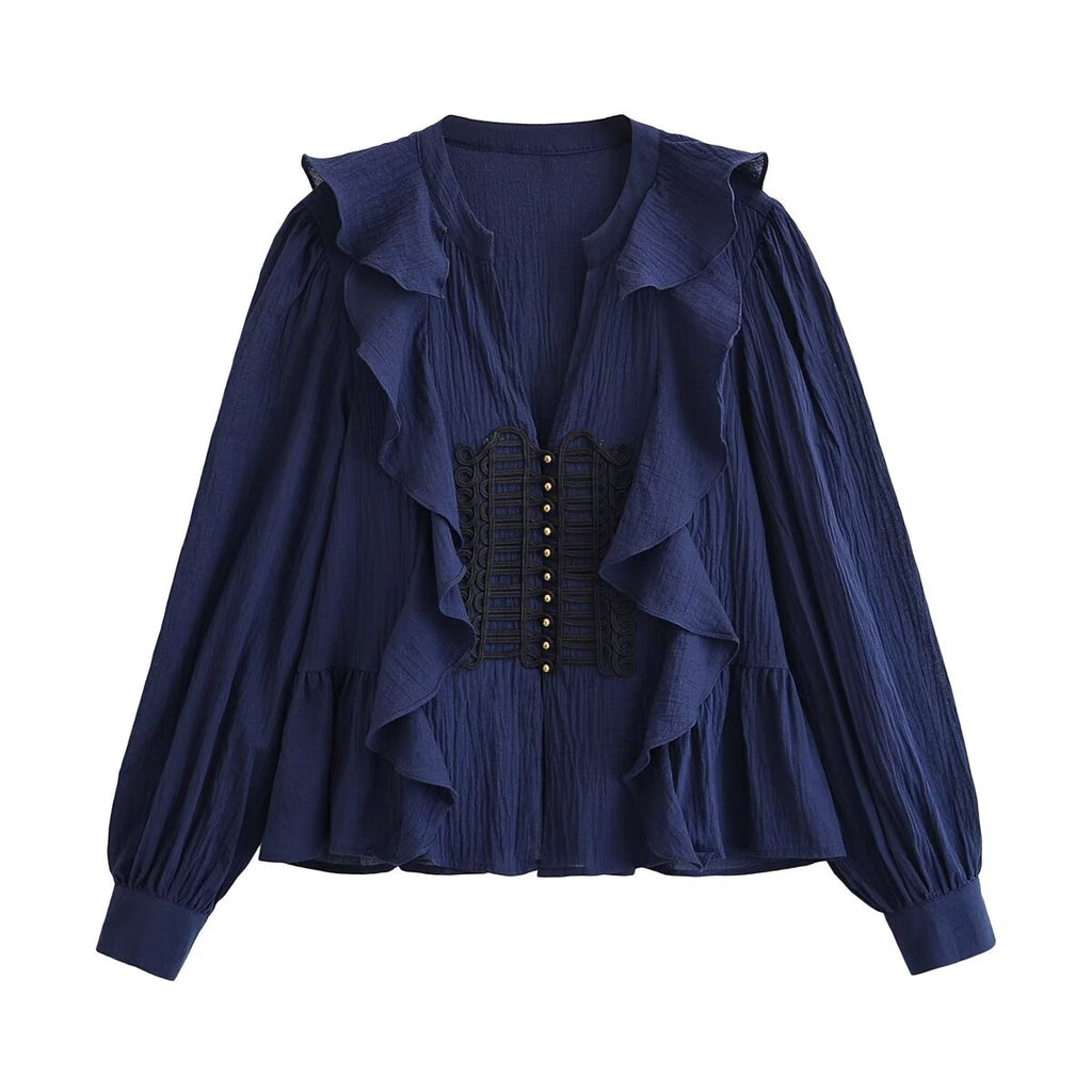 V-Neck Decorative-Trim Shirt