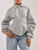 Collared Zip-Up Waist-Defined Coat