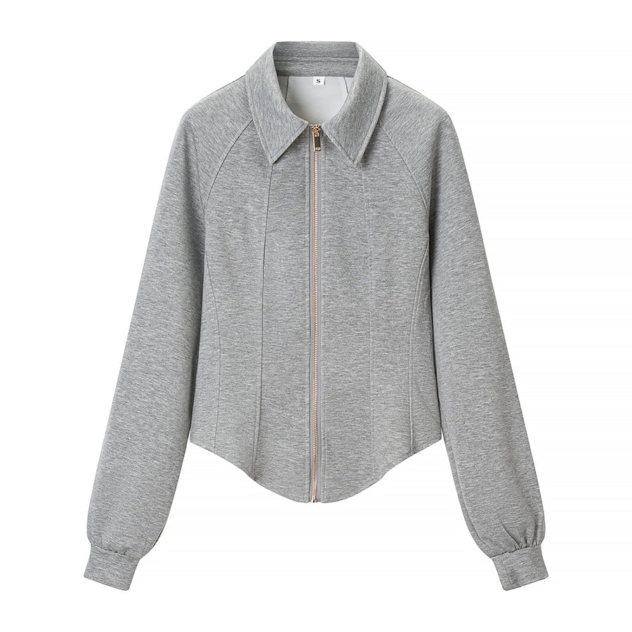 Collared Zip-Up Waist-Defined Coat