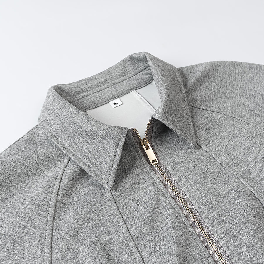 Collared Zip-Up Waist-Defined Coat