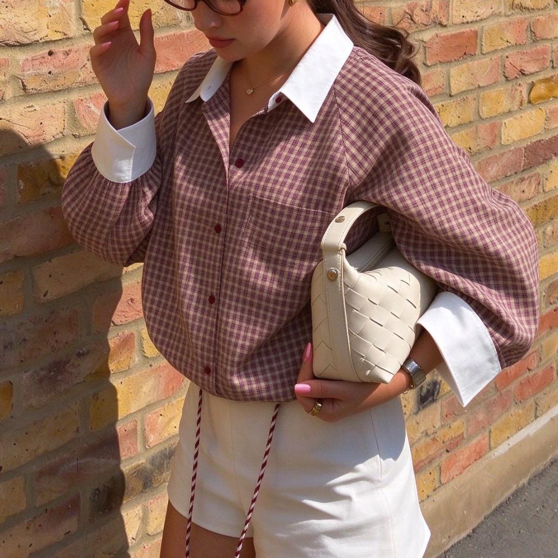 White-Collar Plaid Shirt