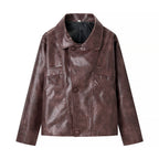 Polo-Collar Short Leather Jacket