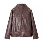 Polo-Collar Short Leather Jacket
