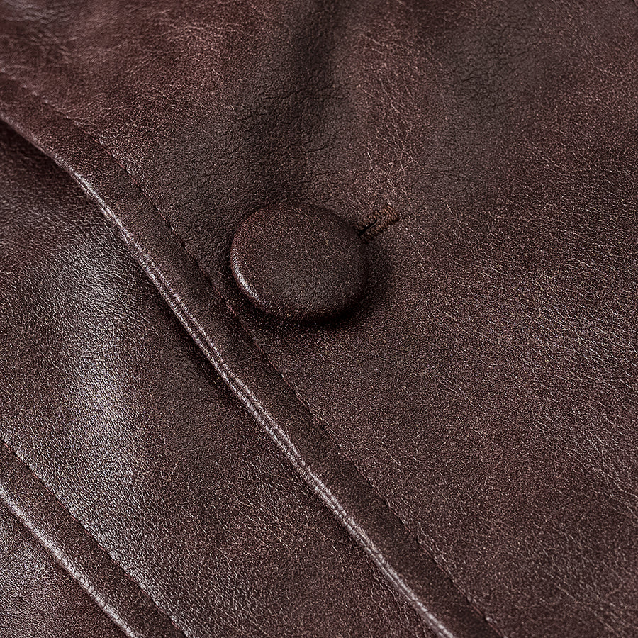 Polo-Collar Short Leather Jacket