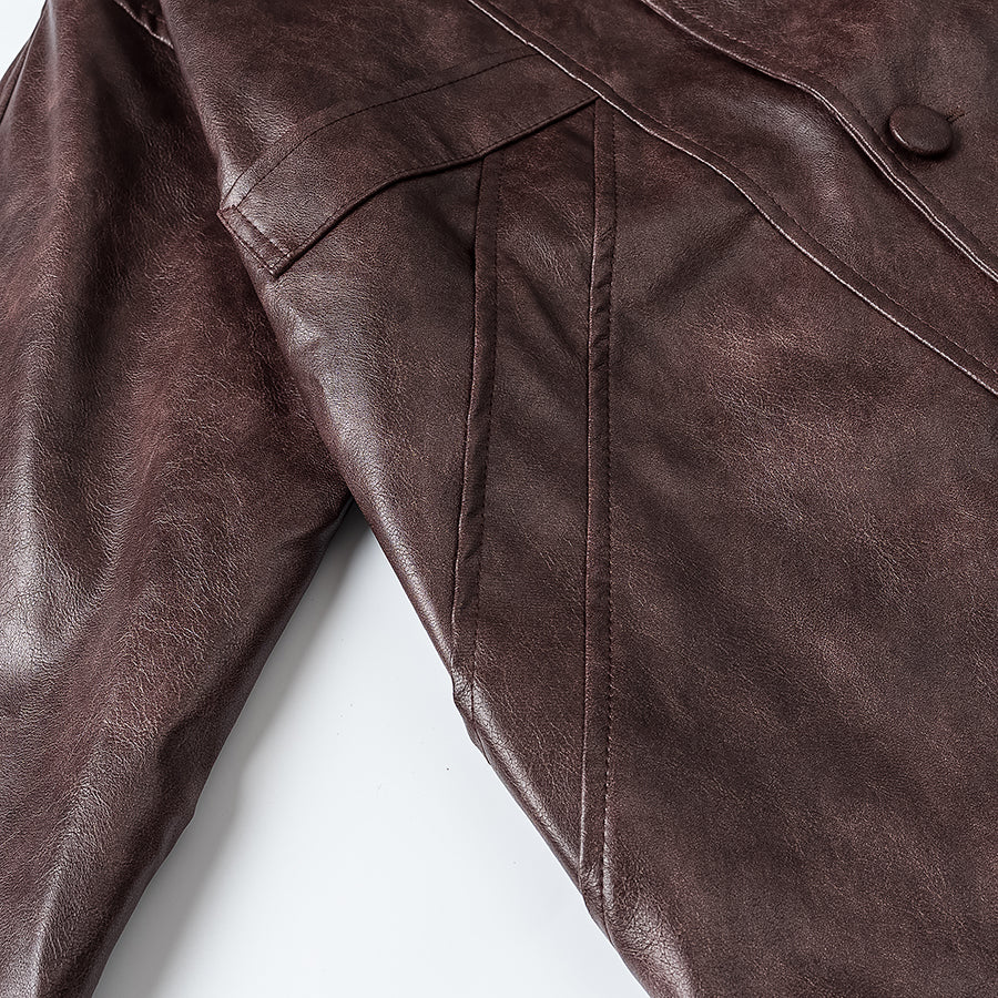 Polo-Collar Short Leather Jacket
