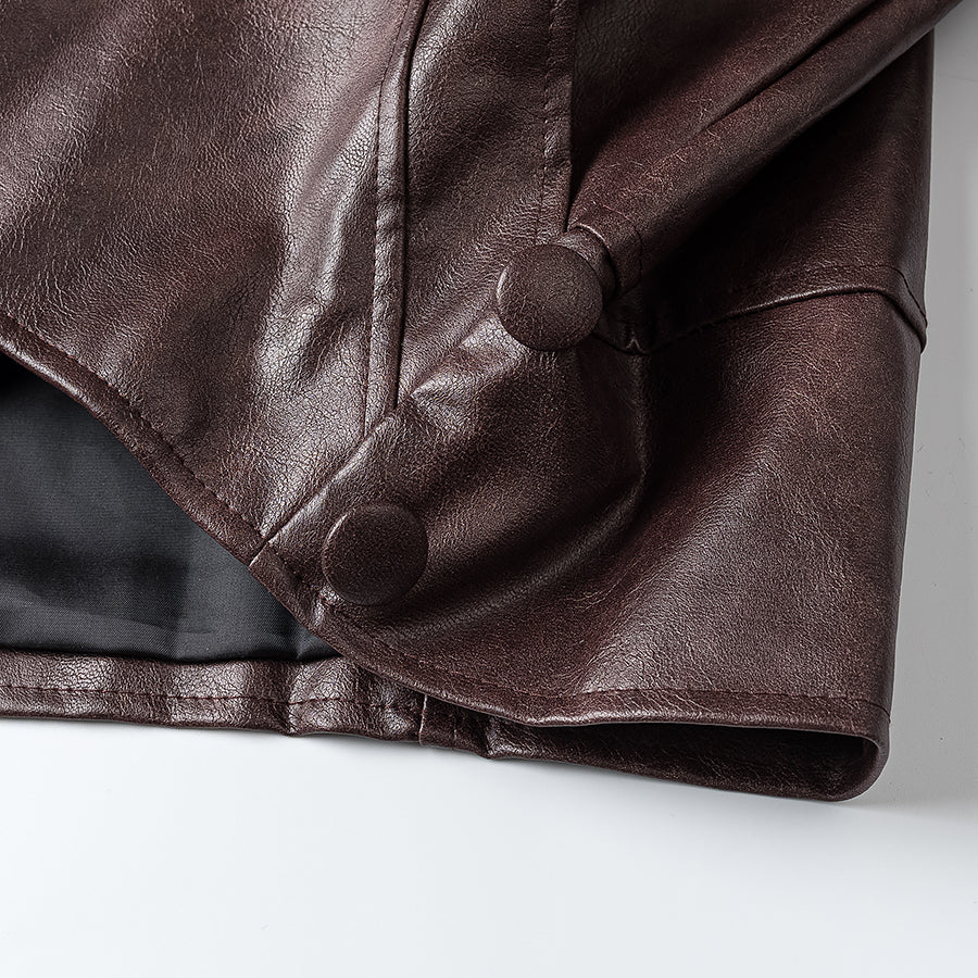 Polo-Collar Short Leather Jacket