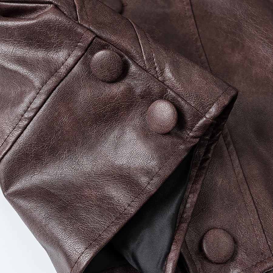 Polo-Collar Short Leather Jacket