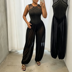 Halter Rhinestone See Through Mesh Slim Fit Sleeveless Design