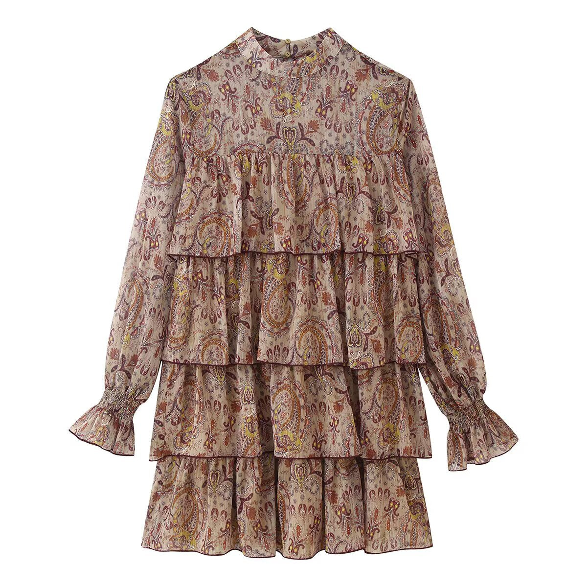 French Printed Laminated Decoration Mini Dress