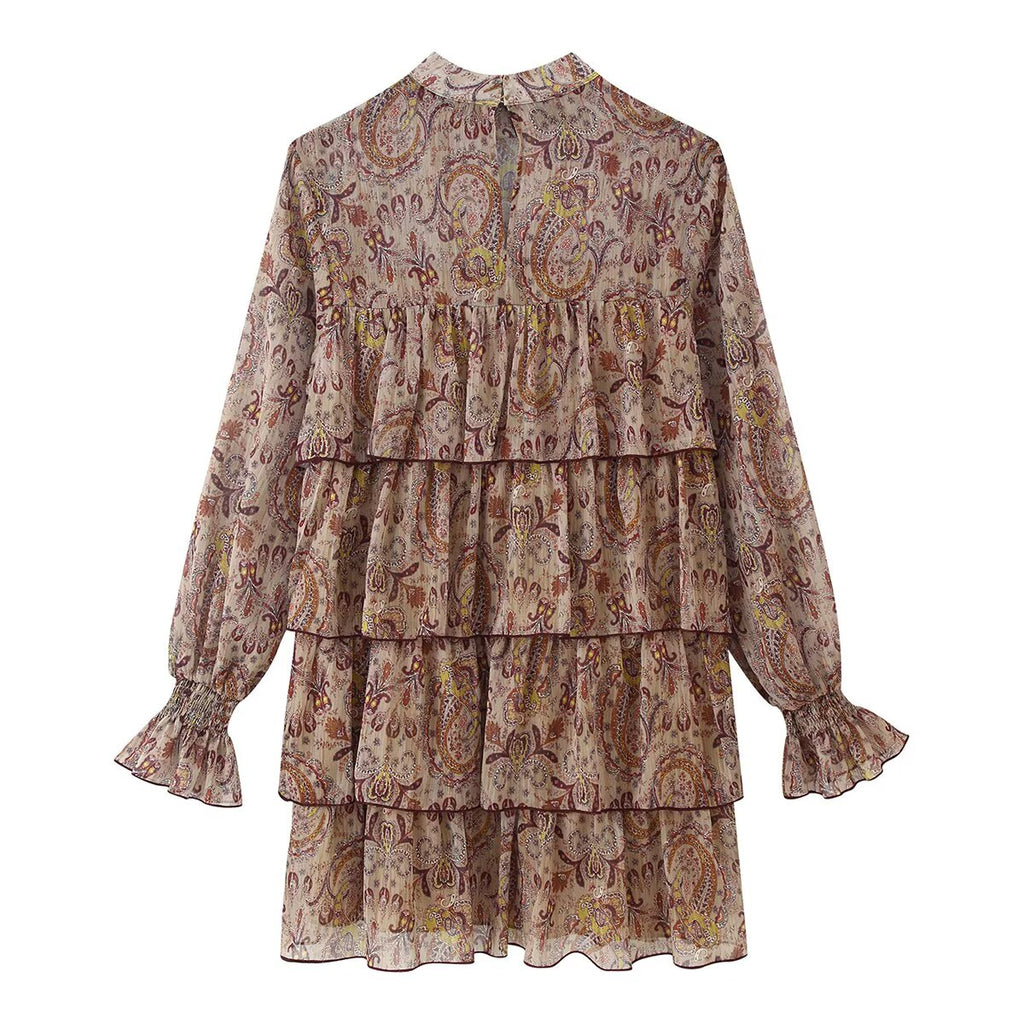 French Printed Laminated Decoration Mini Dress