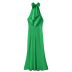 Silk Satin Textured Bow Maxi Dress