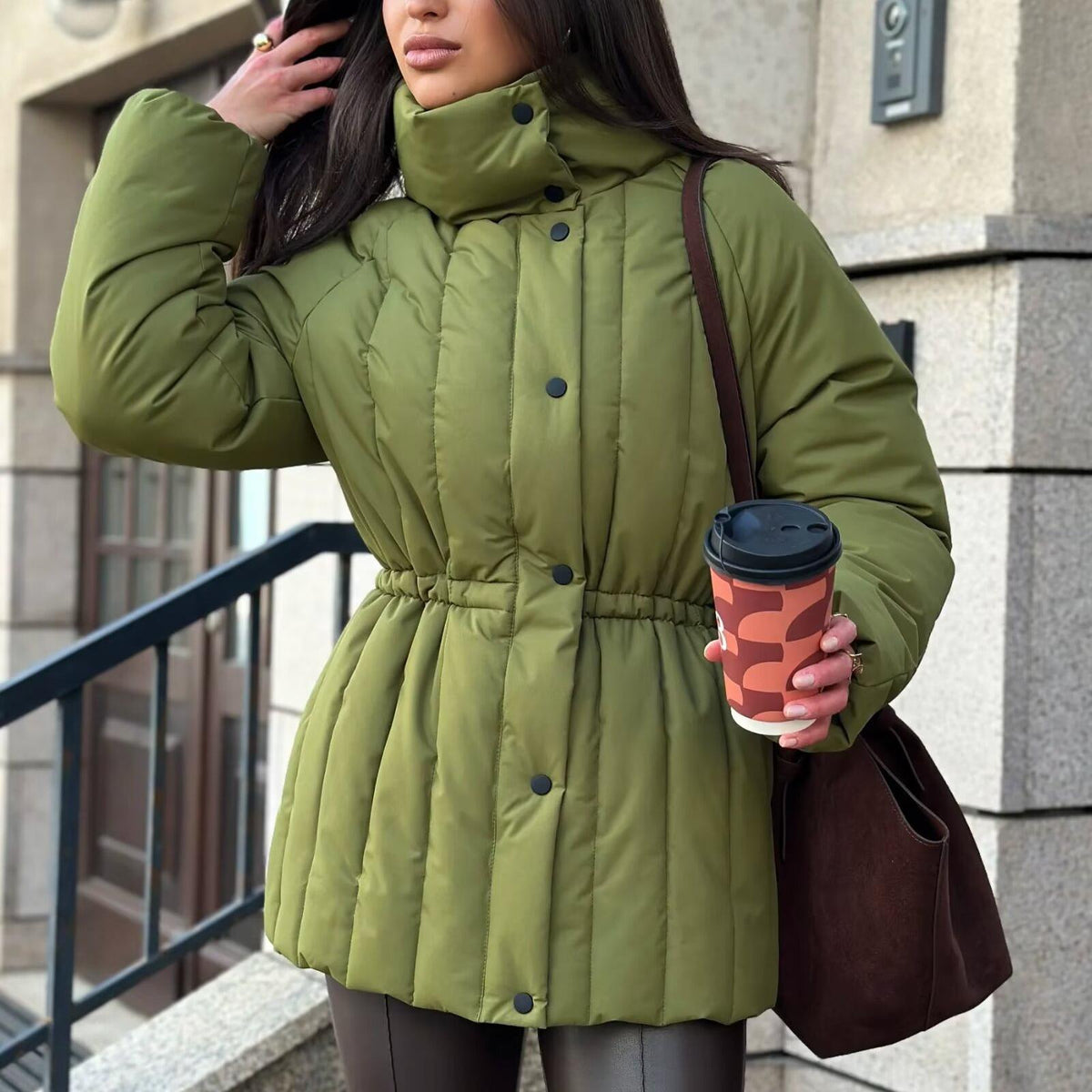 Vertical Quilting Snap Button Loose Padded Coat