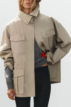 Retro Stand-Collar Utility Jacket