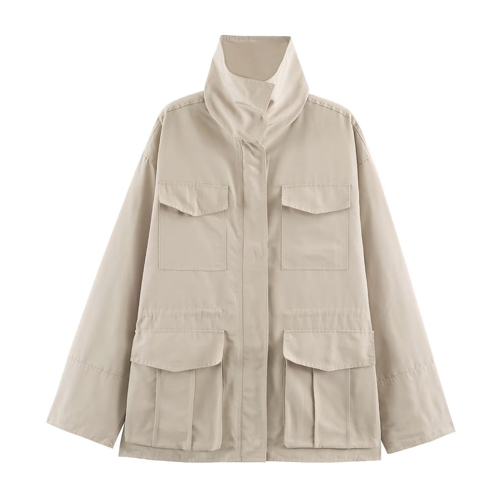 Retro Stand-Collar Utility Jacket