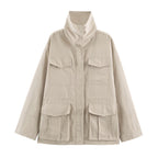 Retro Stand-Collar Utility Jacket
