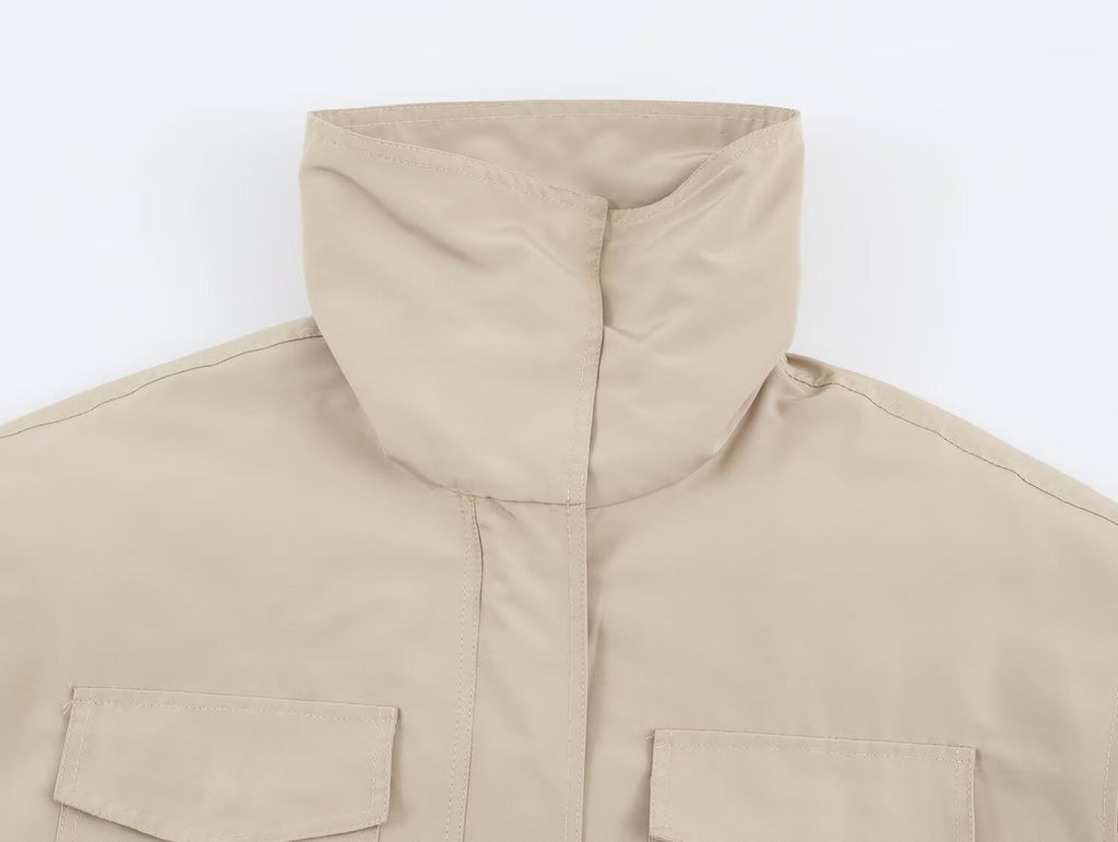 Retro Stand-Collar Utility Jacket