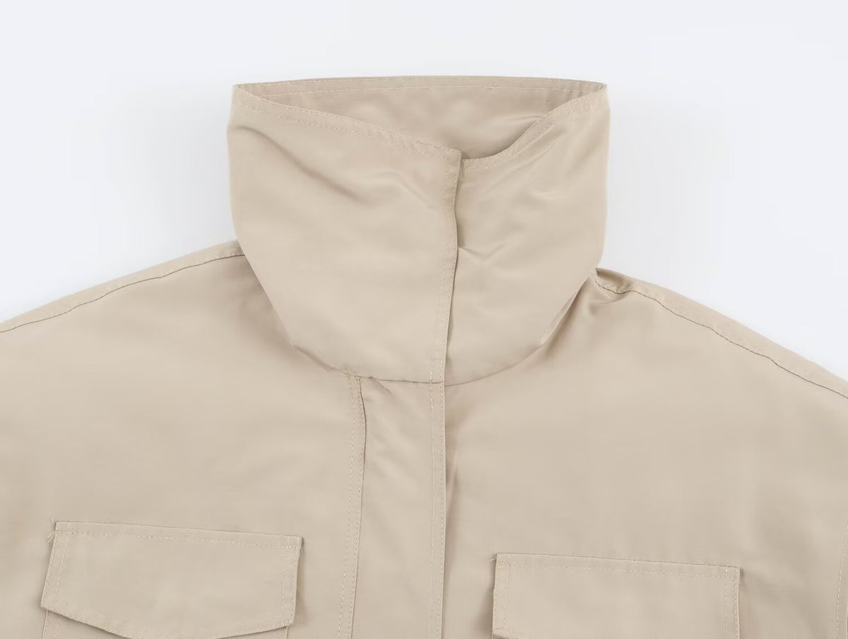 Retro Stand-Collar Utility Jacket