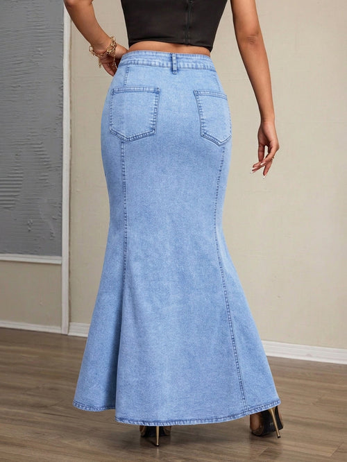 Women's Asymmetric Denim Fishtail Skirt