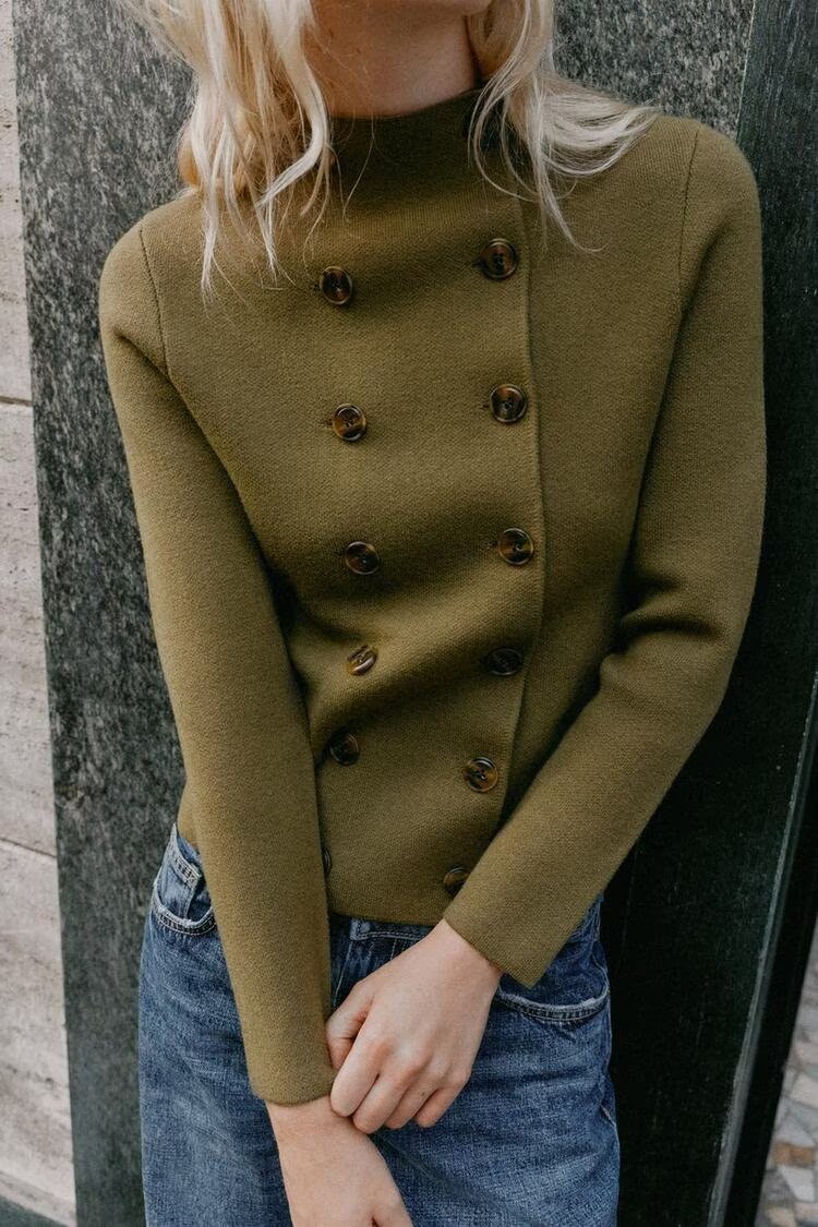 Women's Double-Breasted Turtleneck Cardigan