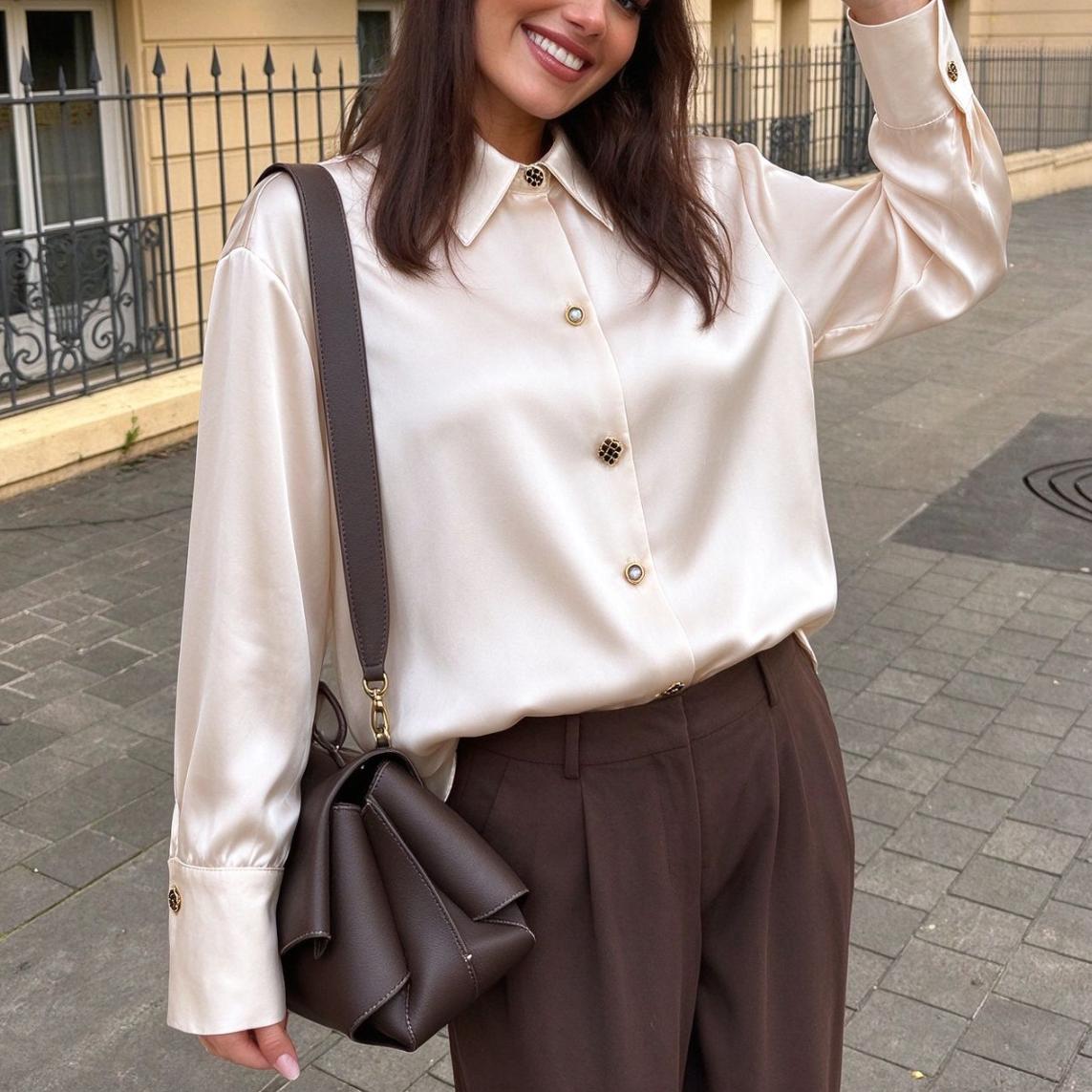 Women's Satin Button-Front Shirt