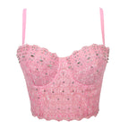 Women's Rhinestone Embroidered Backless Lace Top