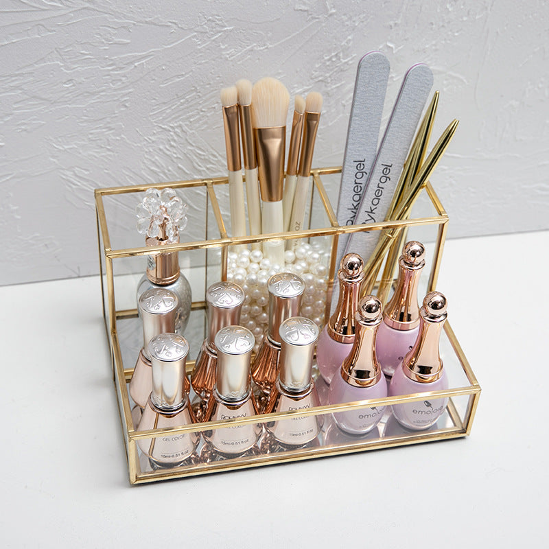 Glass and brass cosmetic organizer