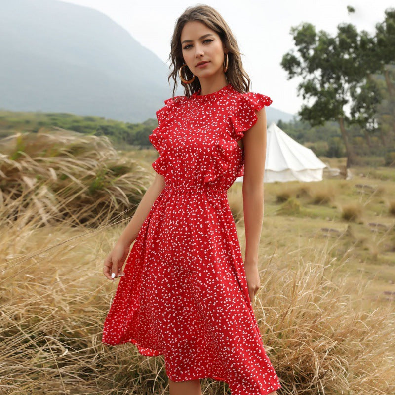 Polka-dot A-line maxi dress