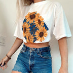 Women round Neck Short Sleeve Pattern Printed Loose Pullover Women T-shirt