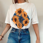 Women round Neck Short Sleeve Pattern Printed Loose Pullover Women T-shirt