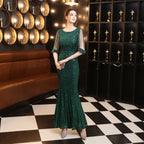 Women's Banquet Long Sleeve Sequin Atmosphere Queen Fishtail Evening Dress