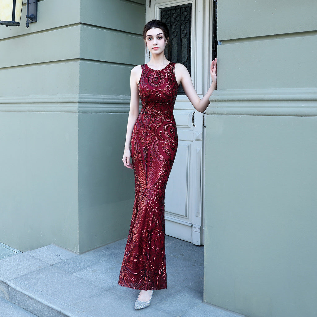 Women's Sequin Fishtail Evening Maxi Dress